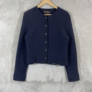 Vintage Geiger Tyrol Jacket Women's Size 44 Boiled Woool Cardigan Sweater Navy